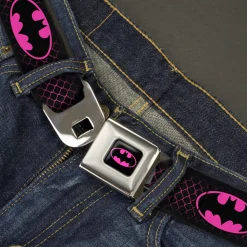 Batman Full Color Black Hot Pink Seatbelt Belt - Batman Shield/Chainlink Black/Hot Pink Webbing