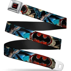 Batman Full Color Black Red Seatbelt Belt - Flashpoint Batman Action Pose2/Shattered Bat Signal/Cityscape Webbing