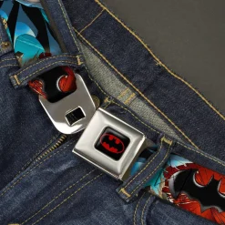 Batman Full Color Black Red Seatbelt Belt - Flashpoint Batman Action Pose2/Shattered Bat Signal/Cityscape Webbing