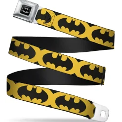 Batman Full Color Black Silver Black Seatbelt Belt - Bat Signal-5 Black/Yellow/Black Webbing