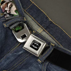 Batman Full Color Black Silver Black Seatbelt Belt - BATMAN ARKHAM ASYLUM Patients Joker/Poison Ivy/Harley Quinn Webbing