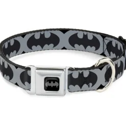 Batman Full Color Black Silver Black Seatbelt Buckle Collar - Bat Signal-5 Black/Gray/Black