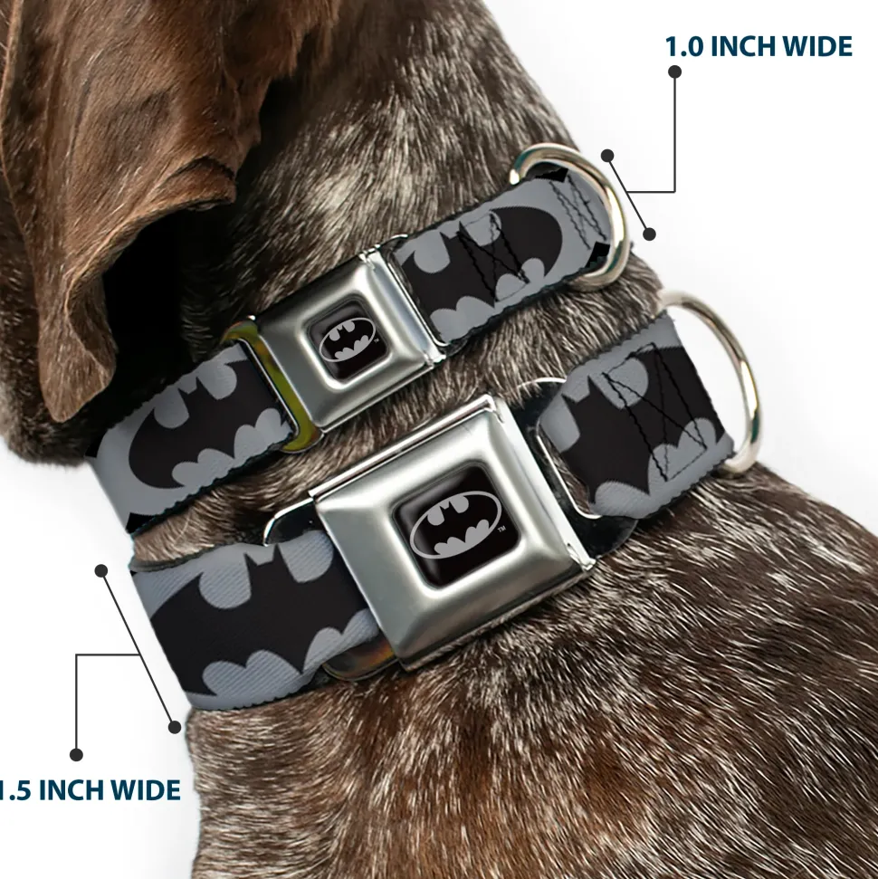 Batman Full Color Black Silver Black Seatbelt Buckle Collar - Bat Signal-5 Black/Gray/Black