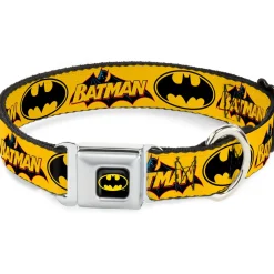 Batman Full Color Black Yellow Seatbelt Buckle Collar - Vintage Batman Logo & Bat Signal-3 Yellow