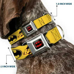 Batman Full Color Black Yellow Seatbelt Buckle Collar - Vintage Batman Logo & Bat Signal-3 Yellow