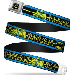 Batman Full Color Black Yellow Seatbelt Belt - BATMAN/Retro Logos Stripe Blue/Black/Yellow Webbing