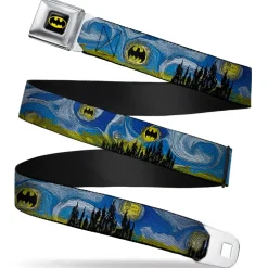 Batman Full Color Black Yellow Seatbelt Belt - Batman Dark Starry Night Webbing