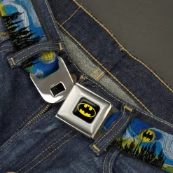 Batman Full Color Black Yellow Seatbelt Belt - Batman Dark Starry Night Webbing
