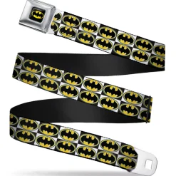 Batman Full Color Black Yellow Seatbelt Belt - Batman Shield Checkers Webbing