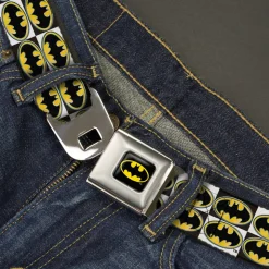 Batman Full Color Black Yellow Seatbelt Belt - Batman Shield Checkers Webbing