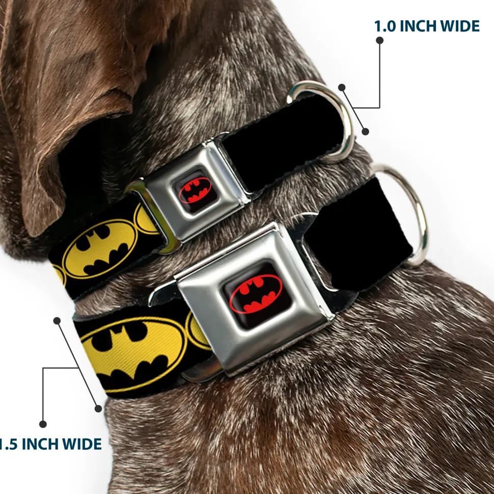 Batman Full Color Black Yellow Seatbelt Buckle Collar - Bat Signal-3 Black/Yellow/Black