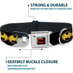 Batman Full Color Black Yellow Seatbelt Buckle Collar - Bat Signal-3 Black/Yellow/Black