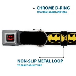 Batman Full Color Black Yellow Seatbelt Buckle Collar - Bat Signal-3 Black/Yellow/Black