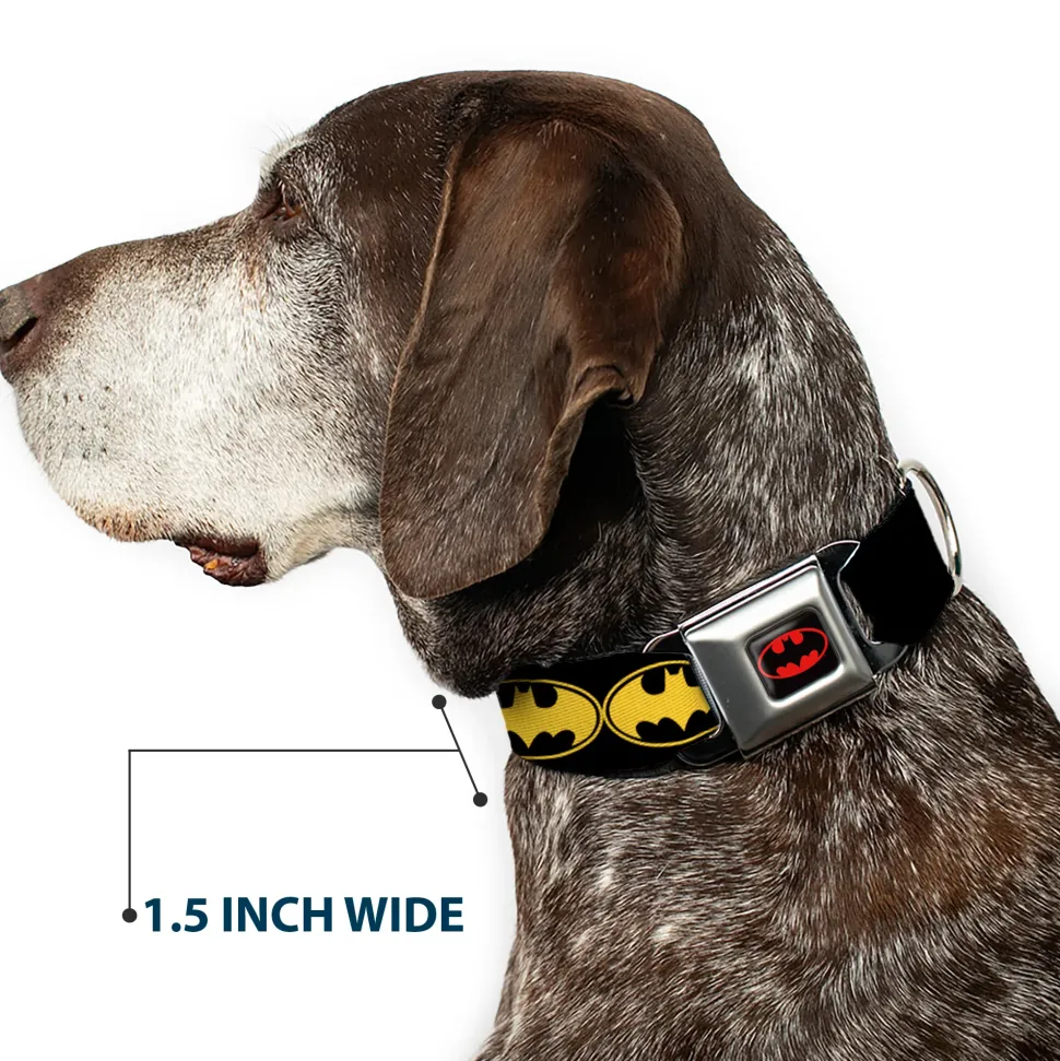 Batman Full Color Black Yellow Seatbelt Buckle Collar - Bat Signal-3 Black/Yellow/Black