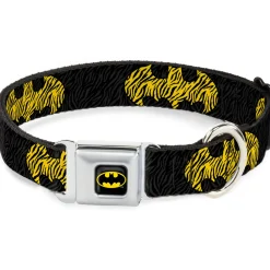 Batman Full Color Black Yellow Seatbelt Buckle Collar - Zebra Bat Signal Black/Gray/Yellow/Black