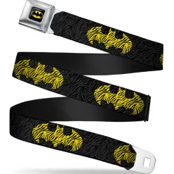 Batman Full Color Black Yellow Seatbelt Belt - Zebra Bat Signal Black/Gray/Yellow/Black Webbing