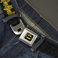 Batman Full Color Black Yellow Seatbelt Belt - Zebra Bat Signal Black/Gray/Yellow/Black Webbing