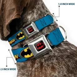 Batman Full Color Black Yellow Seatbelt Buckle Collar - Vintage Batman Logo & Bat Signal Blue
