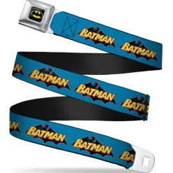 Batman Full Color Black Yellow Seatbelt Belt - Vintage Batman Logo Blue Webbing