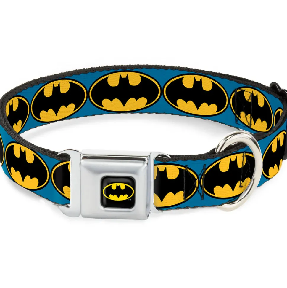 Batman Full Color Black Yellow Seatbelt Buckle Collar - Bat Signal-3 Blue/Black/Yellow