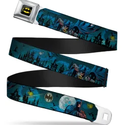 Batman Full Color Black Yellow Seatbelt Belt - Batman Gothic Knights Poses Webbing