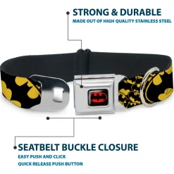 Batman Full Color Black Yellow Seatbelt Buckle Collar - Bat Signals Stacked w/CLOSE-UP Yellow/Black