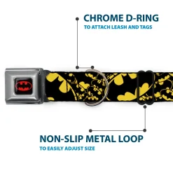 Batman Full Color Black Yellow Seatbelt Buckle Collar - Bat Signals Stacked w/CLOSE-UP Yellow/Black