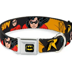 Batman Full Color Black Yellow Seatbelt Buckle Collar - ROBIN Red/Black Poses Gray