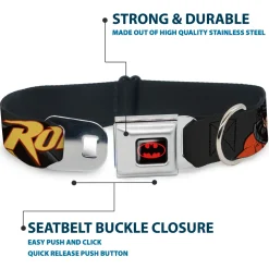 Batman Full Color Black Yellow Seatbelt Buckle Collar - ROBIN Red/Black Poses Gray