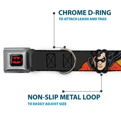 Batman Full Color Black Yellow Seatbelt Buckle Collar - ROBIN Red/Black Poses Gray