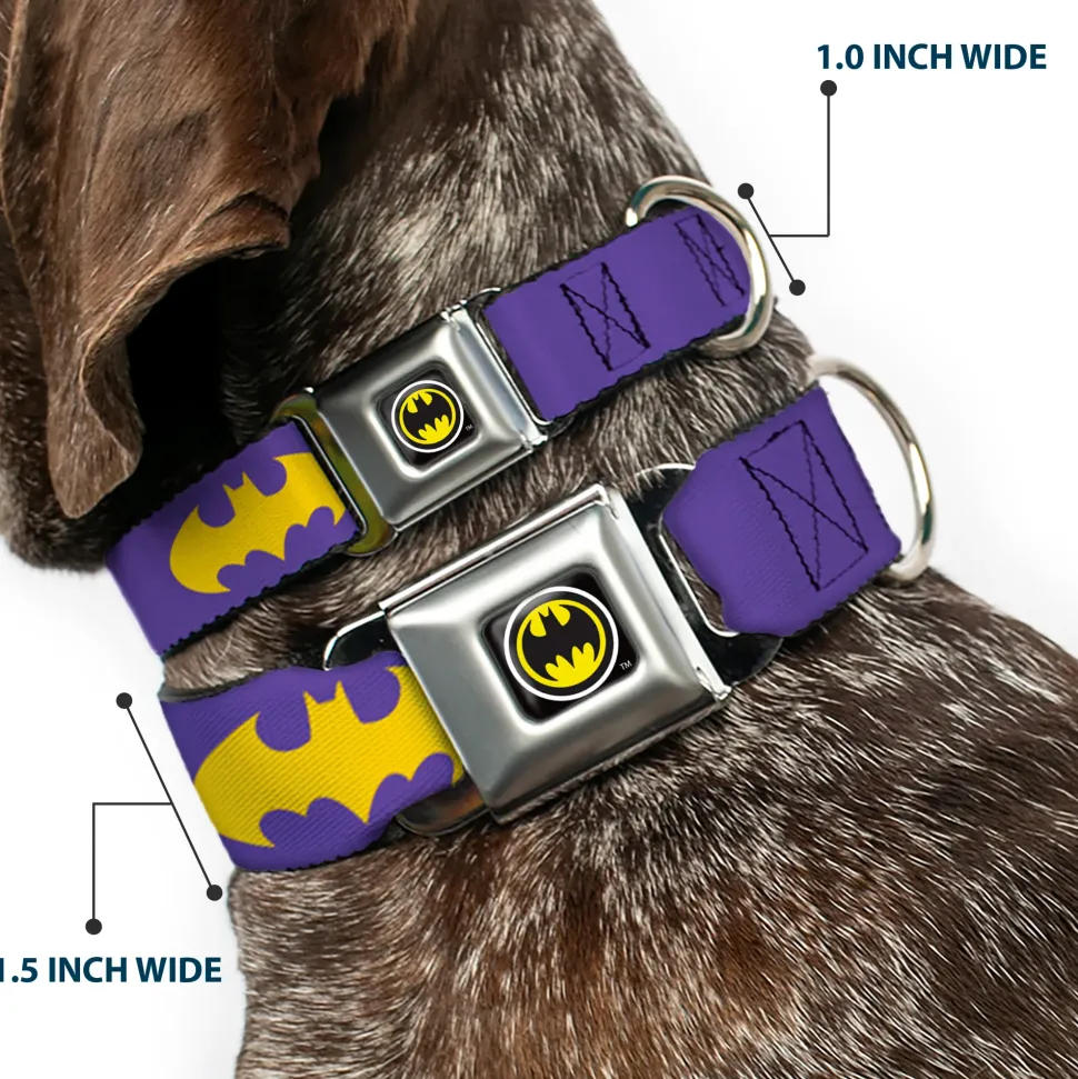 Batman Signal Full Color Purple Yellow Seatbelt Buckle Collar - Batman Signal Purple/Yellow