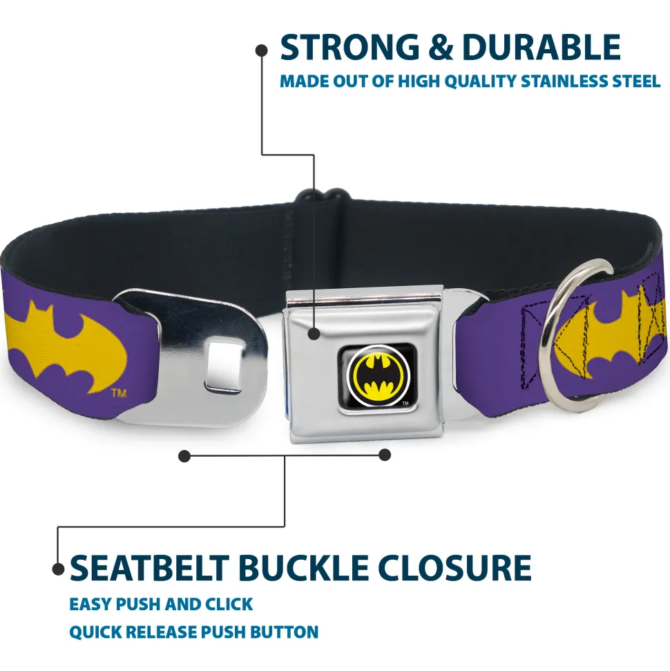 Batman Signal Full Color Purple Yellow Seatbelt Buckle Collar - Batman Signal Purple/Yellow