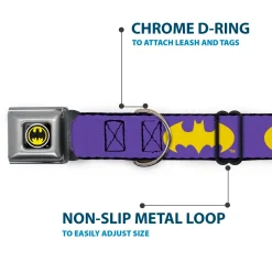 Batman Signal Full Color Purple Yellow Seatbelt Buckle Collar - Batman Signal Purple/Yellow