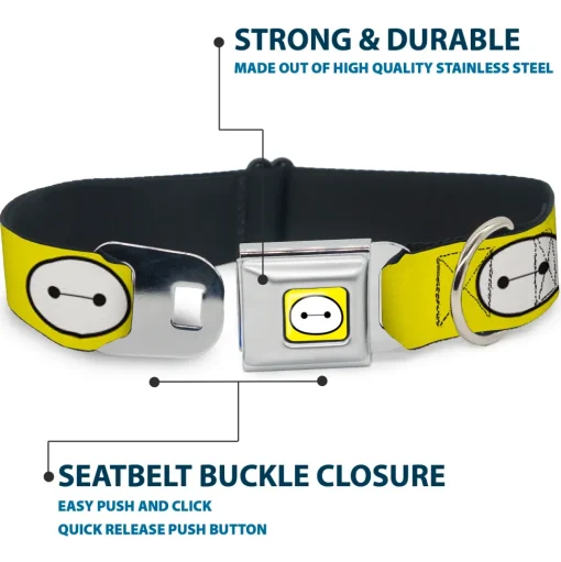 Baymax Face Full Color Yellow Black White Seatbelt Buckle Collar - BAYMAX Hanko/Face Yellow/Black/White