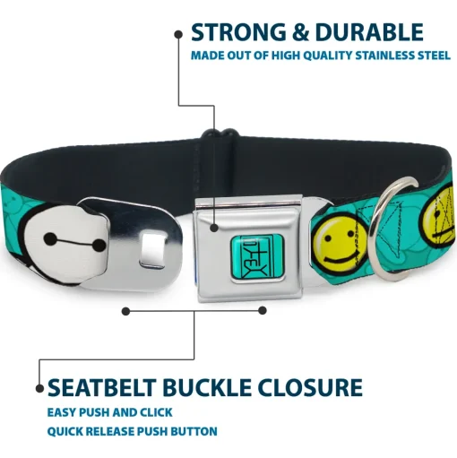 BAYMAX Hanko Full Color Turquoise Black Seatbelt Buckle Collar - Baymax/Mood Expressions/Baymax Scattered Turquoise