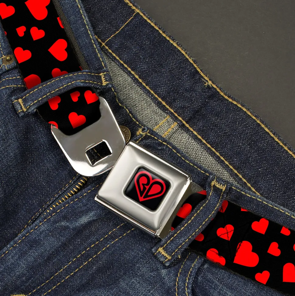 BD Heart Logo Full Color Black/Red Seatbelt Belt - Hearts Scattered Black/Red Webbing