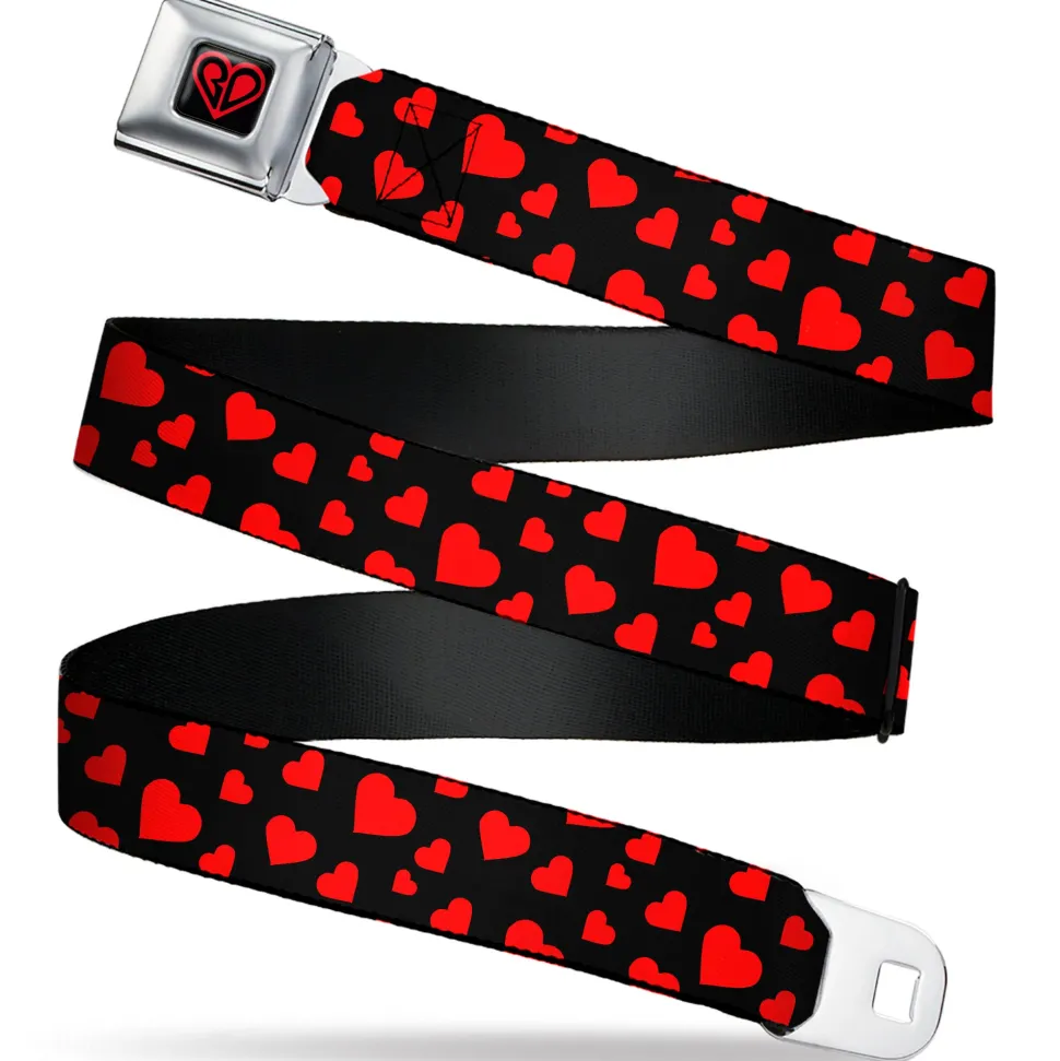 BD Heart Logo Full Color Black/Red Seatbelt Belt - Hearts Scattered Black/Red Webbing
