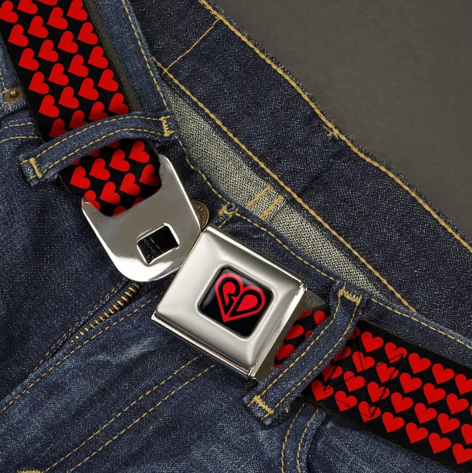 BD Heart Logo Full Color Black/Red Seatbelt Belt - Mini Hearts Black/Red Webbing