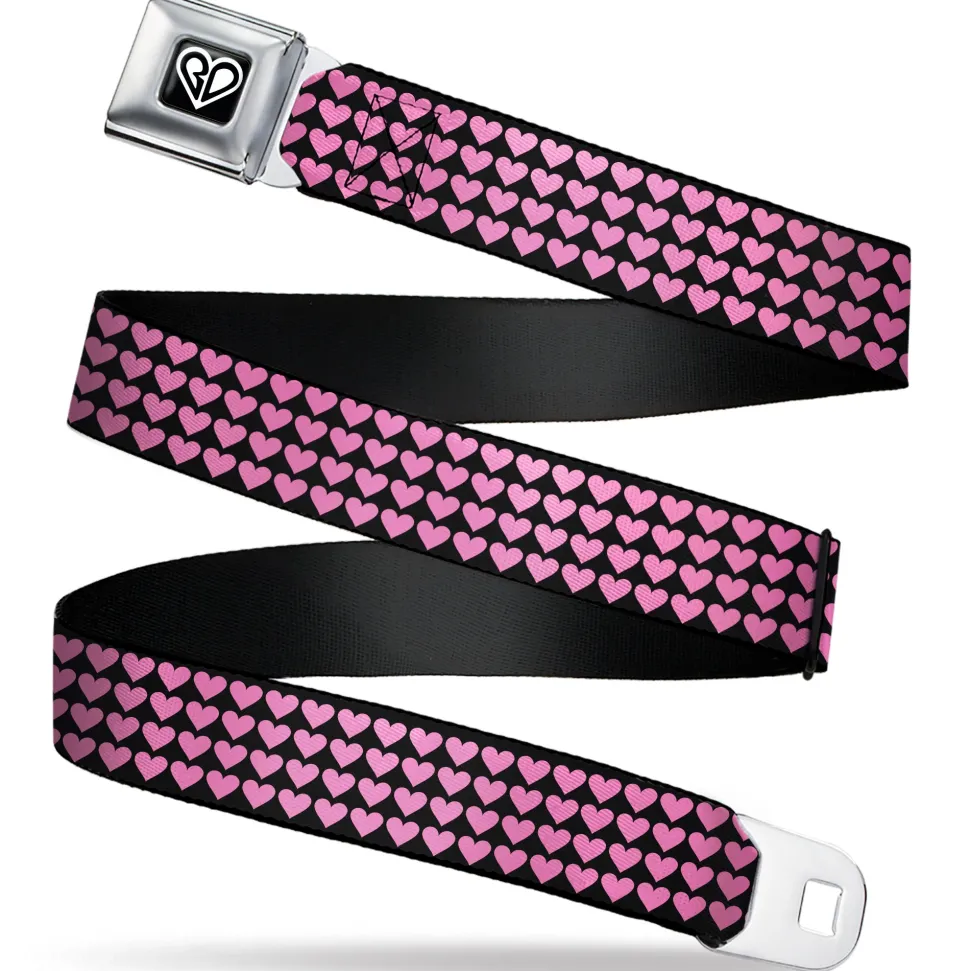 BD Heart Logo Full Color Black/White Seatbelt Belt - Mini Hearts Black/Pink Webbing