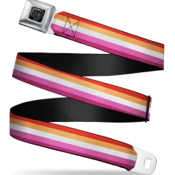 BD Wings Logo CLOSE-UP Black/Silver Seatbelt Belt - Flag Lesbian Five Stripe Oranges/White/Pinks Webbing