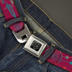 BD Wings Logo CLOSE-UP Black/Silver Seatbelt Belt - Dream Catcher Burgundy/Multi Color Fade Webbing