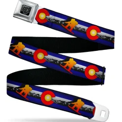 BD Wings Logo CLOSE-UP Black/Silver Seatbelt Belt - Colorado Snowboarder3 Orange/Mountains Webbing