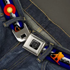 BD Wings Logo CLOSE-UP Black/Silver Seatbelt Belt - Colorado Snowboarder3 Orange/Mountains Webbing