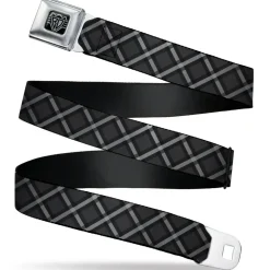 BD Wings Logo CLOSE-UP Black/Silver Seatbelt Belt - Buffalo Plaid X Charcoal/Black/Gray Webbing