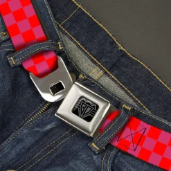 BD Wings Logo CLOSE-UP Black/Silver Seatbelt Belt - Checker Fluorescent Orange/Pink Webbing