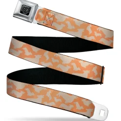 BD Wings Logo CLOSE-UP Black/Silver Seatbelt Belt - Corgi Silhouette Poses Golden Tan Webbing