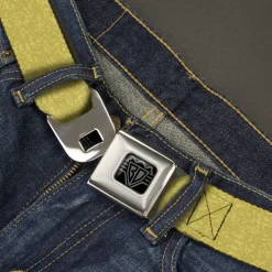 BD Wings Logo CLOSE-UP Black/Silver Seatbelt Belt - Heather4 Yellow Webbing
