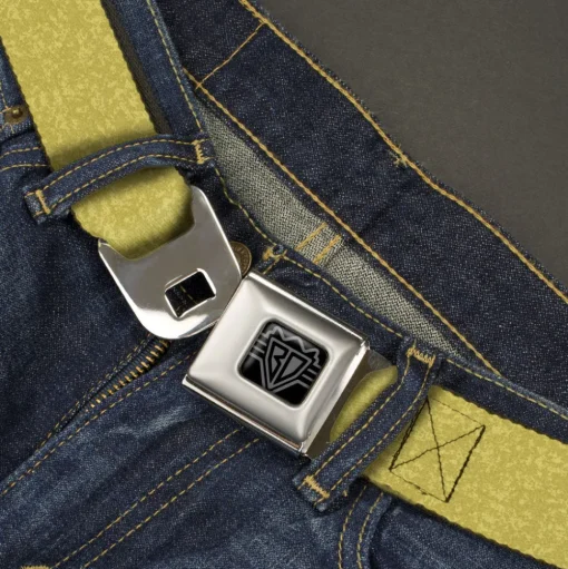 BD Wings Logo CLOSE-UP Black/Silver Seatbelt Belt - Heather4 Yellow Webbing