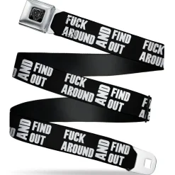 BD Wings Logo CLOSE-UP Black/Silver Seatbelt Belt - FAFO FUCK AROUND AND FIND OUT Bold Black/White Webbing