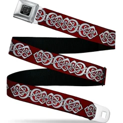 BD Wings Logo CLOSE-UP Black/Silver Seatbelt Belt - Celtic Knot5 Reds/Black/White Webbing